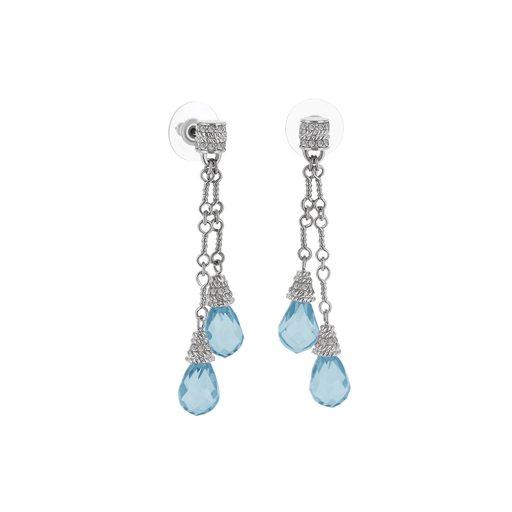 Drop earrings by Lauren G Adams, silver-tone chains with blue crystal teardrops on Tampa Home & Garden Store