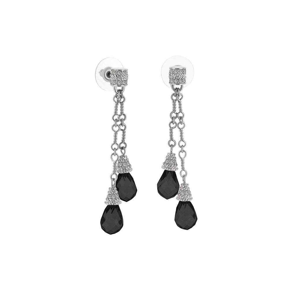 Drop earrings by Lauren G Adams with silver chains and black teardrop crystals, post backs, pair on Tampa Home & Garden Store