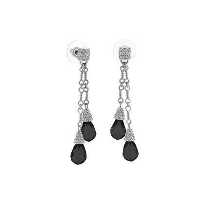 Drop earrings by Lauren G Adams with silver chains and black teardrop crystals, post backs, pair on Tampa Home & Garden Store