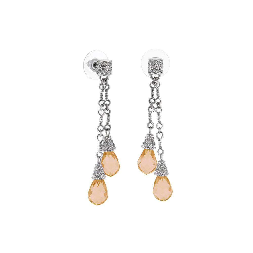 Pair of drop earrings Lauren G Adams in silver with chain drops and peach teardrop crystals on Tampa Home & Garden Store