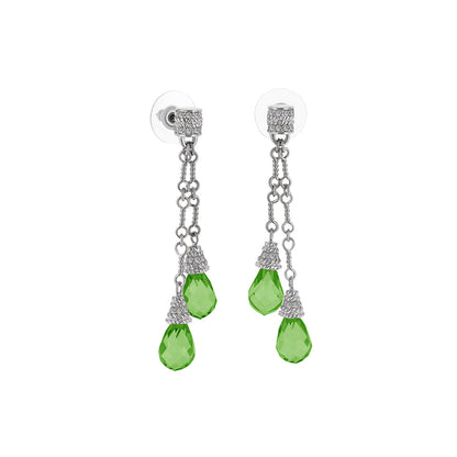 Drop earrings by Lauren G Adams with green teardrop crystals on silver chain pair on Tampa Home & Garden Store