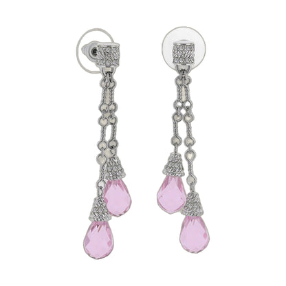 Drop Earrings by Lauren G Adams, silver-tone with crystal and pink faceted drops on Tampa Home & Garden Store