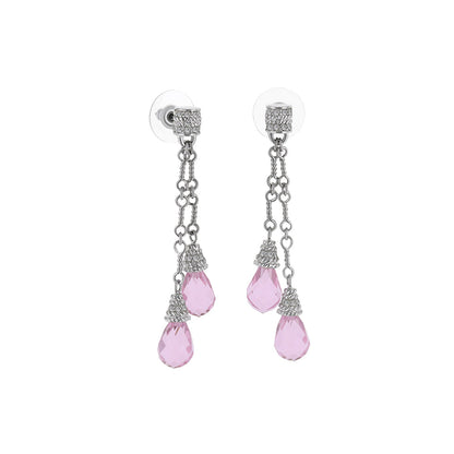 Drop earrings pair by Lauren G Adams with silver chain drops and pink teardrop crystals on Tampa Home & Garden Store