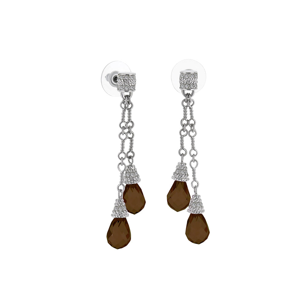 Drop earrings by Lauren G Adams, silver chain with brown teardrop beads, pair on Tampa Home & Garden Store