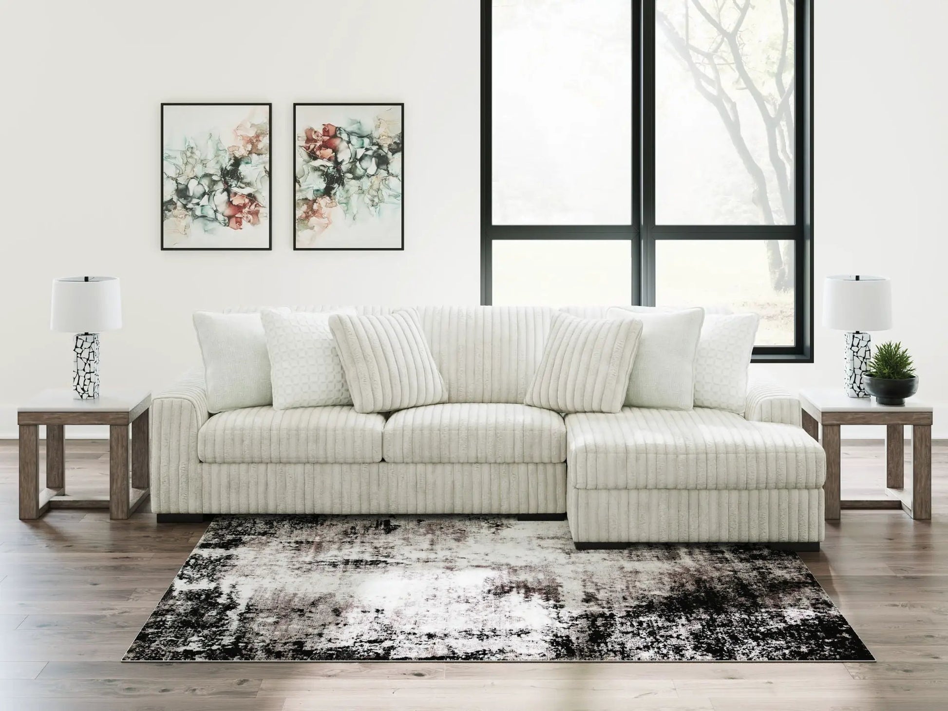 Stupendous Sectional by Unique Piece Furniture in cream tufted fabric with plush cushions on Tampa Home & Garden Store