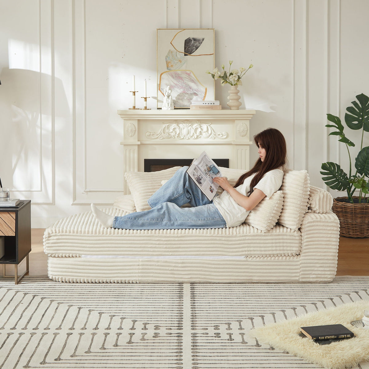 Semi Circular 2 in 1 Sofa Bed with Neck Pillow