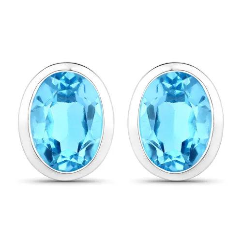 Earrings: oval 4.00 ct Swiss blue topaz set in .925 sterling silver, pair on Tampa Home & Garden Store