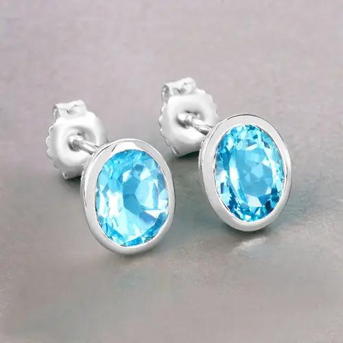 4.00 carat genuine Swiss blue topaz earrings in .925 sterling silver settings on Tampa Home & Garden Store