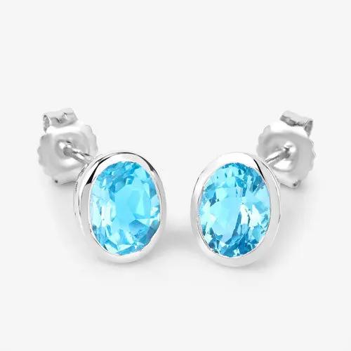 Earrings, pair of oval Swiss blue topaz, 4.00ct, .925 sterling silver setting, by Bids.com on Tampa Home & Garden Store