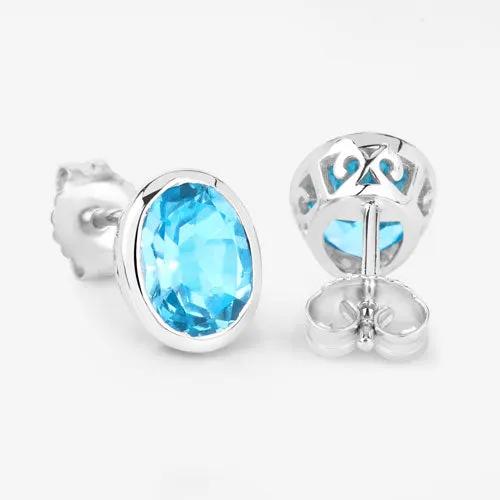 Pair of 4.00ct oval Swiss blue topaz stud earrings in 925 sterling silver with butterfly backs on Tampa Home & Garden Store