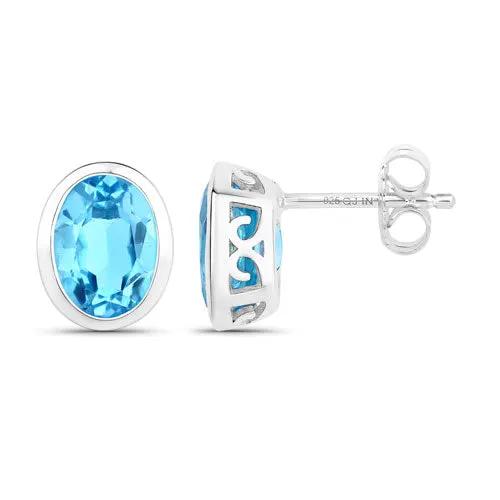 4.00 Carat Genuine Swiss Blue Topaz Sterling Silver Stud Earrings by Bids.com, 1 pair on Tampa Home & Garden Store