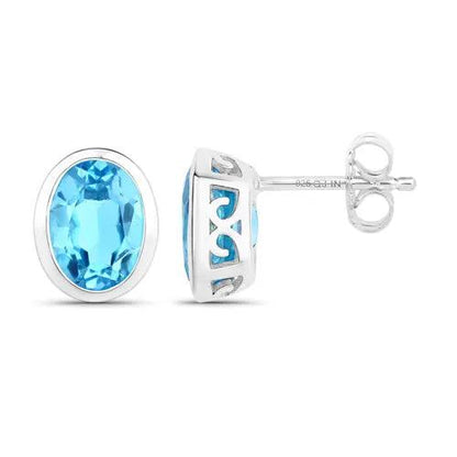 4.00 Carat Genuine Swiss Blue Topaz Sterling Silver Stud Earrings by Bids.com, 1 pair on Tampa Home & Garden Store