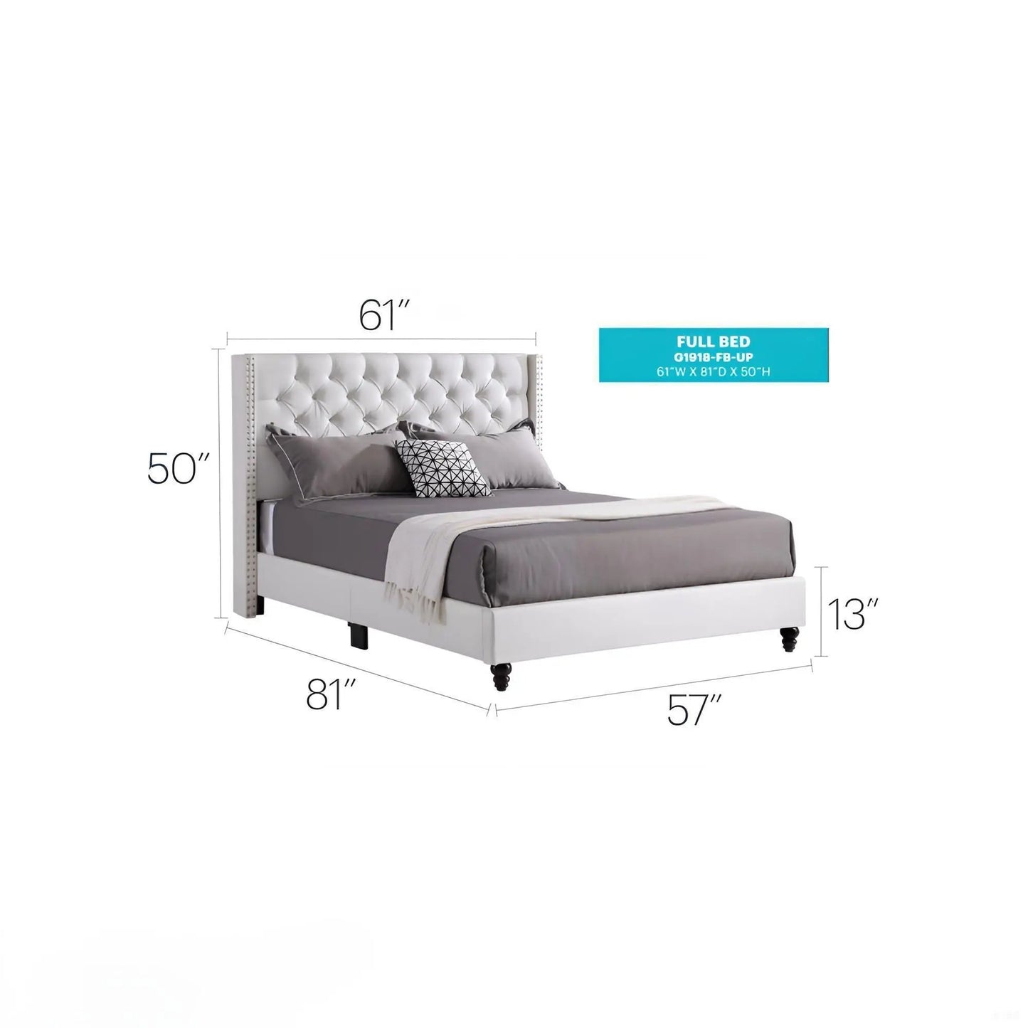 Upholstered Nailhead Trim Chic Bed gray tufted headboard fabric by Unique Piece Furniture on Tampa Home & Garden Store