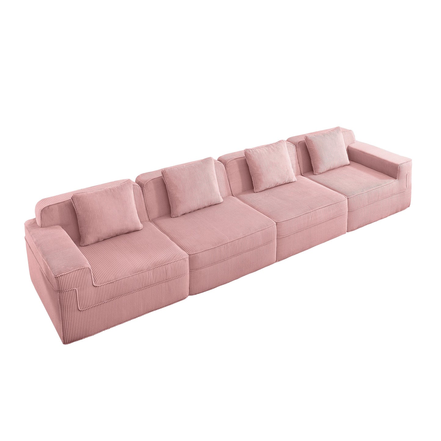 Modular 4-seat boneless sofa in pink corduroy by HouseOfZazla cloud sectional couch on Tampa Home & Garden Store