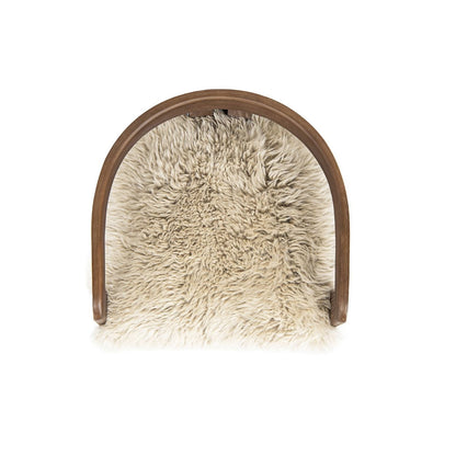 Low back counter stool with light brown sheepskin fur seat and curved wood frame on Tampa Home & Garden Store