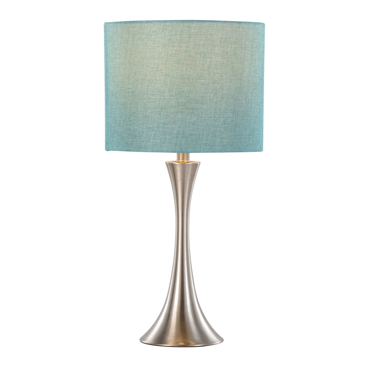 Lenuxe contemporary semi gloss table lamp teal fabric shade with brushed nickel base on Tampa Home & Garden Store