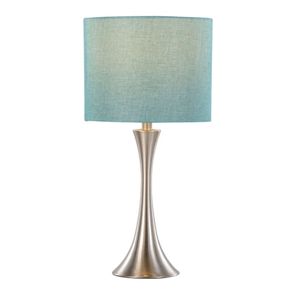 Lenuxe contemporary semi gloss table lamp teal fabric shade with brushed nickel base on Tampa Home & Garden Store