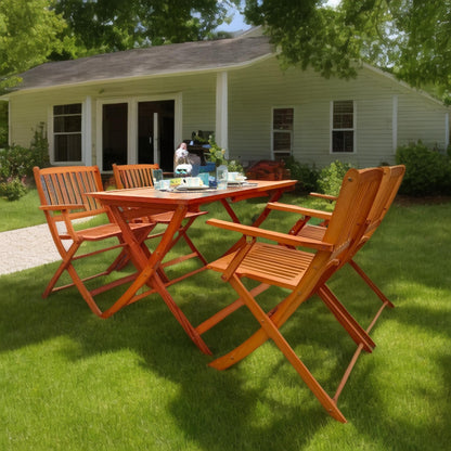 5 Piece Teak Patio Dining Set with Folding Chairs