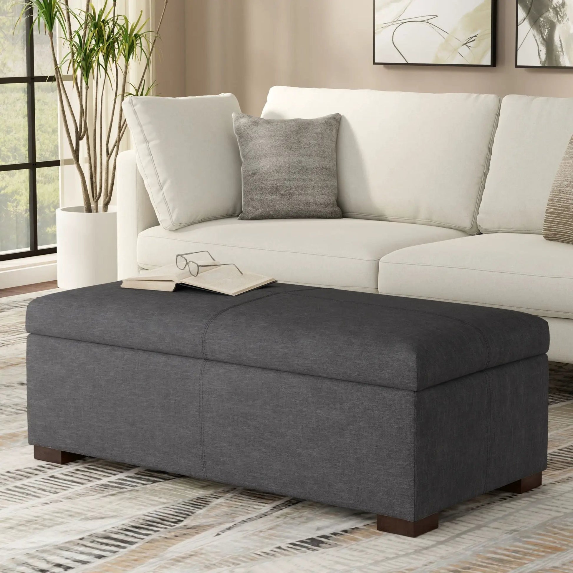 Gabbie upholstered storage ottoman coffee table in gray fabric by Unique Piece Furniture on Tampa Home & Garden Store