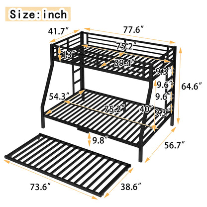 Twin over full metal bunk bed with twin trundle in black powder-coated finish solid on Tampa Home & Garden Store