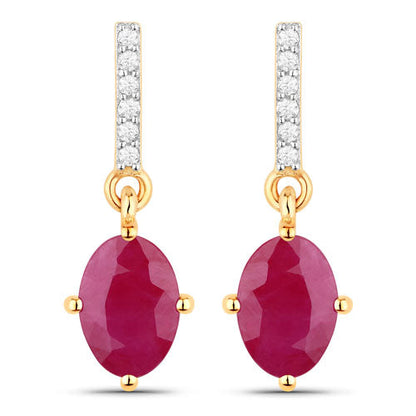 Pair of 10K yellow gold earrings with ruby drops and white diamonds, pave bar tops by Bids.com on Tampa Home & Garden Store