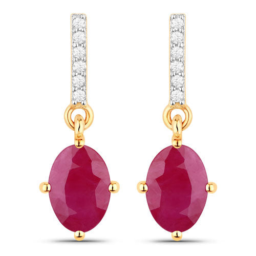 Pair of 10K yellow gold earrings with ruby drops and white diamonds, pave bar tops by Bids.com on Tampa Home & Garden Store