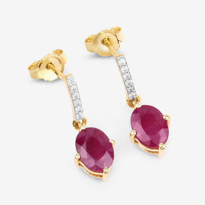 Pair of 10K yellow gold earrings with 1.75ct genuine ruby drops and white diamond pave bars on Tampa Home & Garden Store