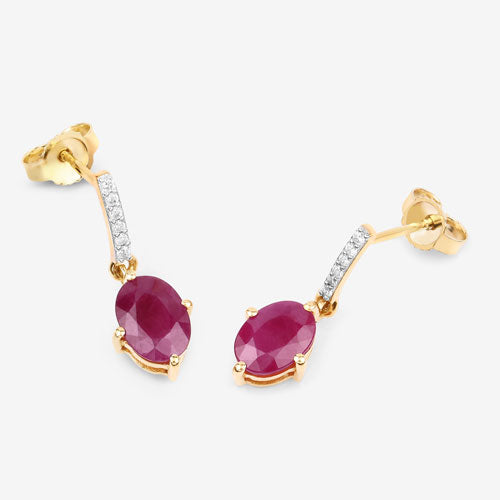 Pair of 10K yellow gold earrings with 1.75 ct oval rubies and white diamond pave accents on Tampa Home & Garden Store