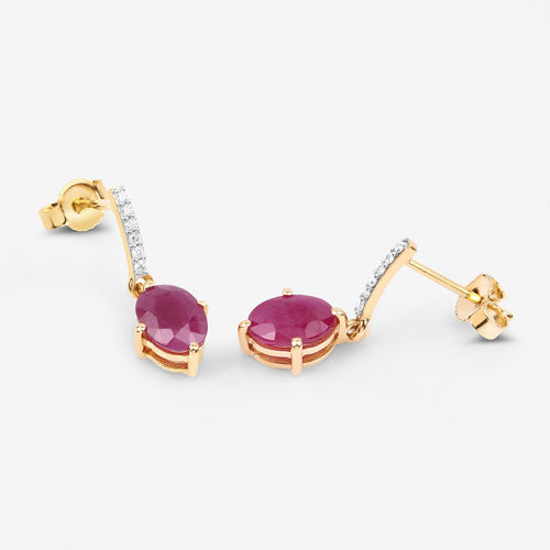 Pair of 1.75ct ruby and white diamond earrings in 10K yellow gold with diamond-accent arch on Tampa Home & Garden Store