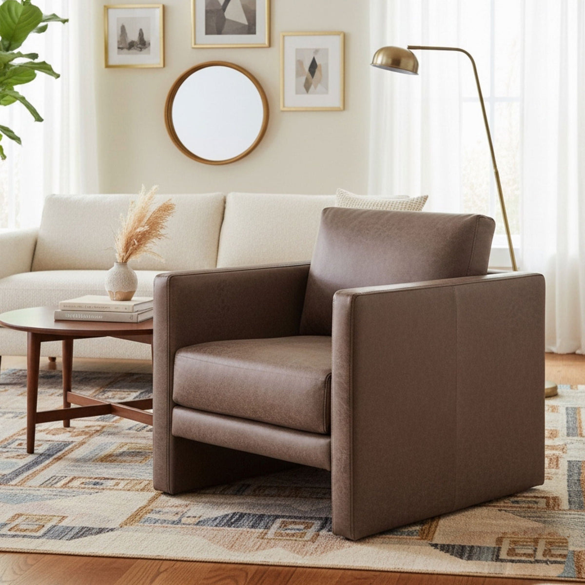 Tulo Arm Chair pair with coil spring seating in dark brown upholstery HouseOfZazla on Tampa Home & Garden Store