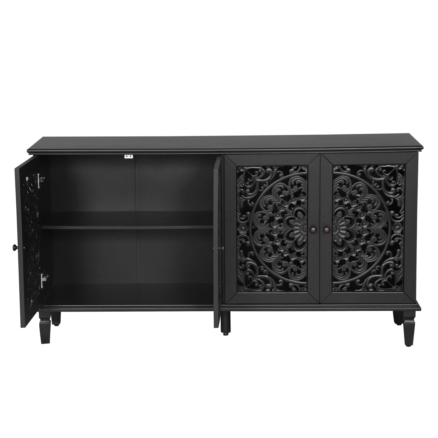 Buffet cabinet black with floral carved metal grille doors and open shelf HouseOfZazla on Tampa Home & Garden Store