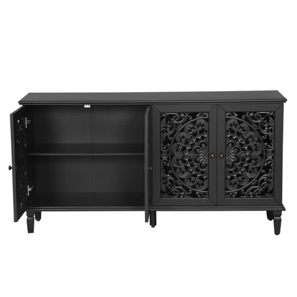 Buffet cabinet black with floral carved metal grille doors and open shelf HouseOfZazla on Tampa Home & Garden Store