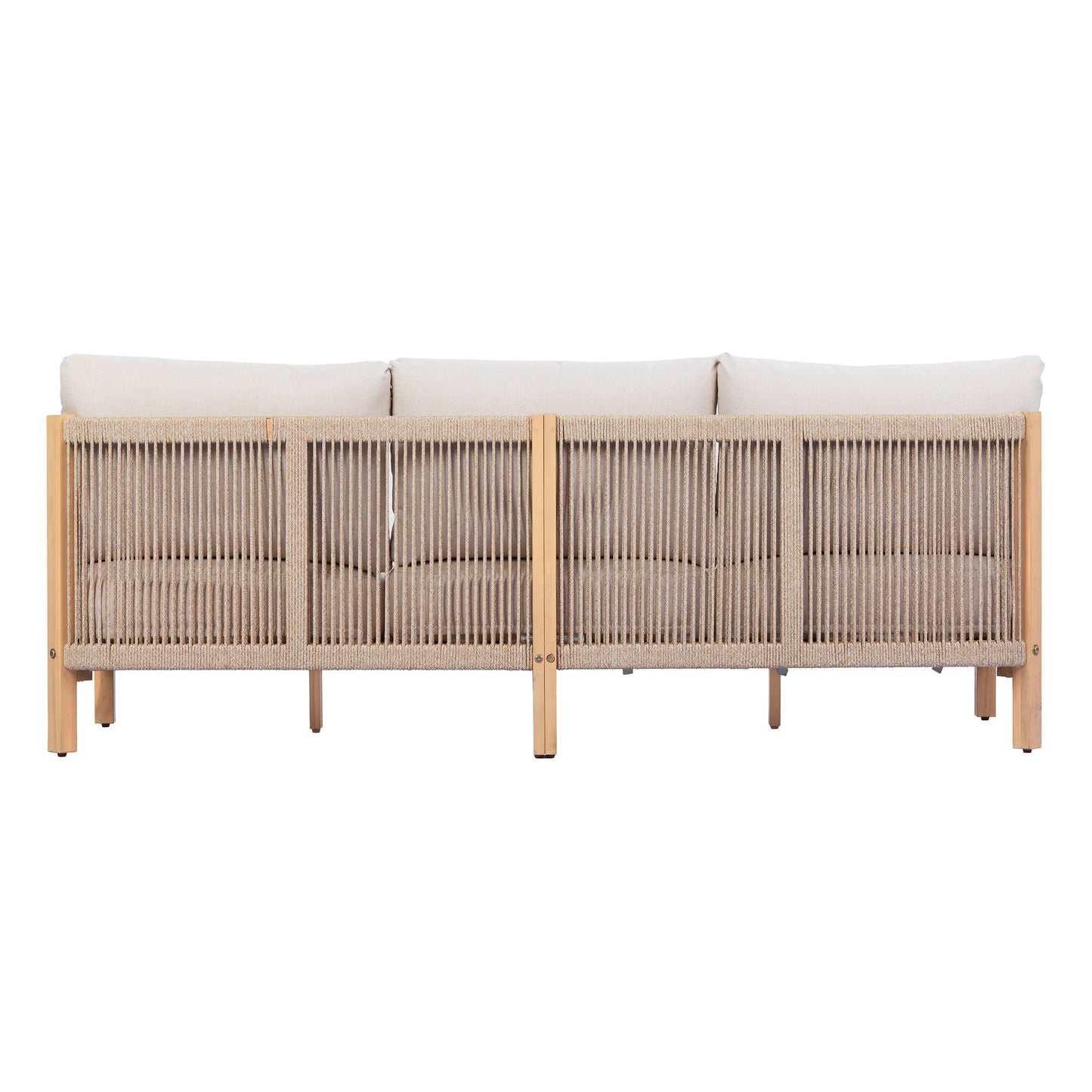Outdoor Acacia Wood Rope Braided 3 Seater Sofa