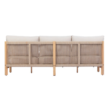 Outdoor Acacia Wood Rope Braided 3 Seater Sofa
