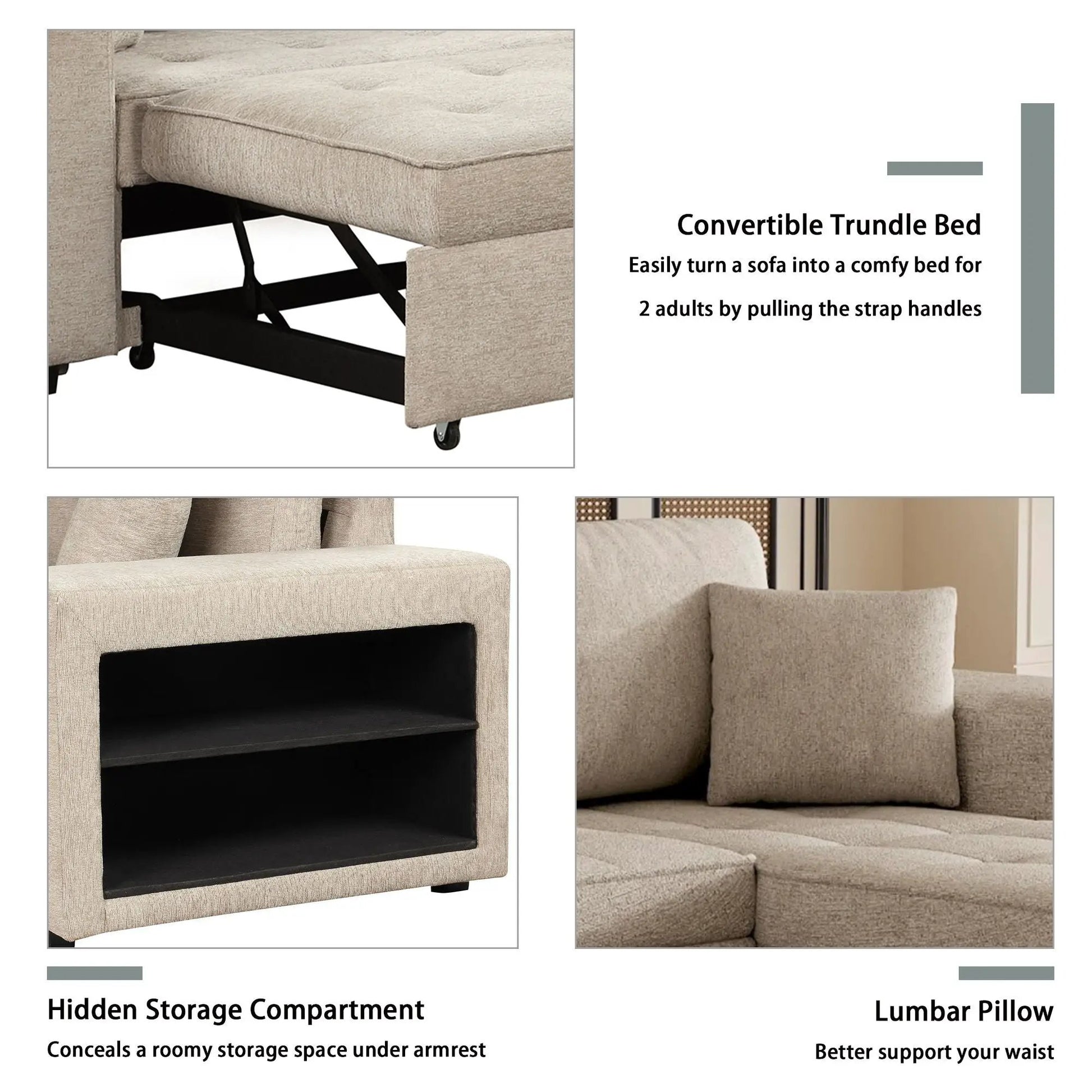 Modern L-Shape 3-Seat Reversible Sleeper Sectional with Storage Chaise and 2 Stools in beige by Unique Piece Furniture on Tampa Home & Garden Store