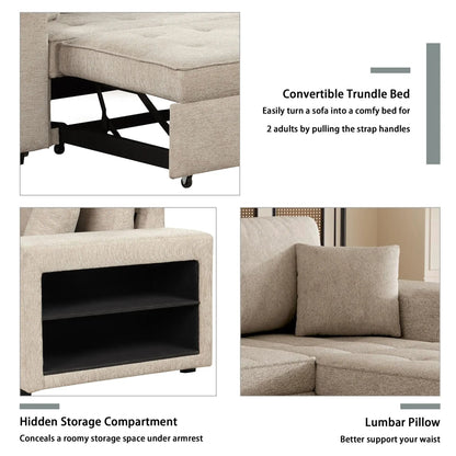 Modern L-Shape 3-Seat Reversible Sleeper Sectional with Storage Chaise and 2 Stools in beige by Unique Piece Furniture on Tampa Home & Garden Store