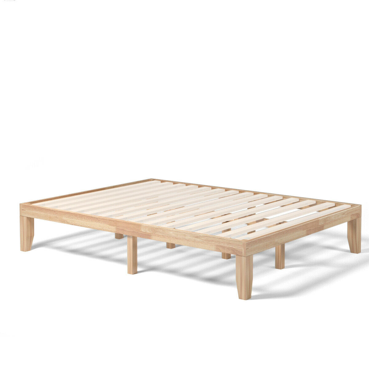 14 Inch Queen Size Rubber Wood Platform Bed Frame with Wood Slat Support-Walnut