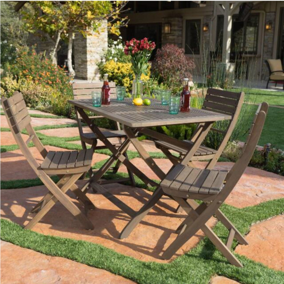 Positano Foldable Dining Set brown wood, 5-piece outdoor dining set on Tampa Home & Garden Store