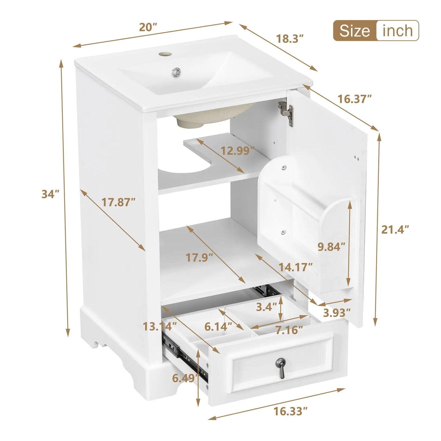 Bathroom Vanity With Sink, Soft Close Door, Shelf