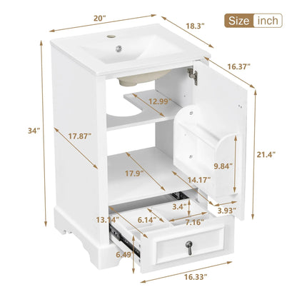 Bathroom Vanity With Sink, Soft Close Door, Shelf