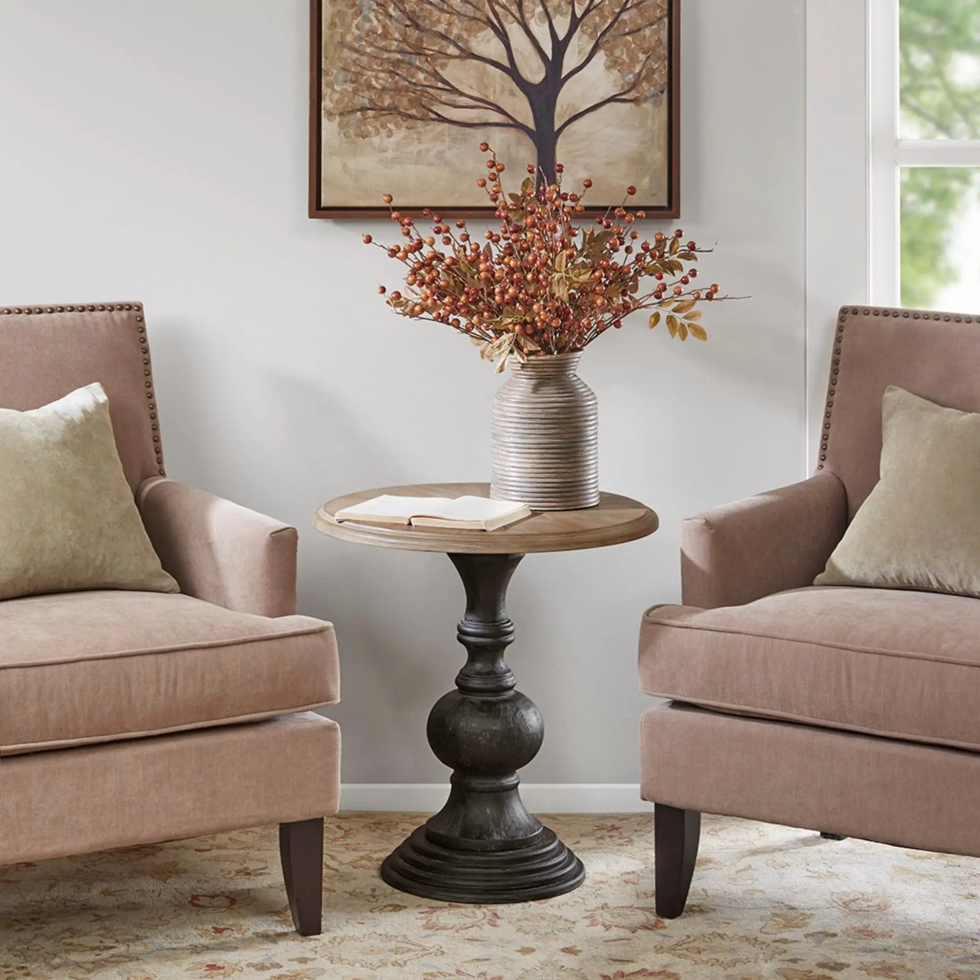 Accent table reclaimed natural with light top and dark pedestal base by Unique Piece Furniture on Tampa Home & Garden Store