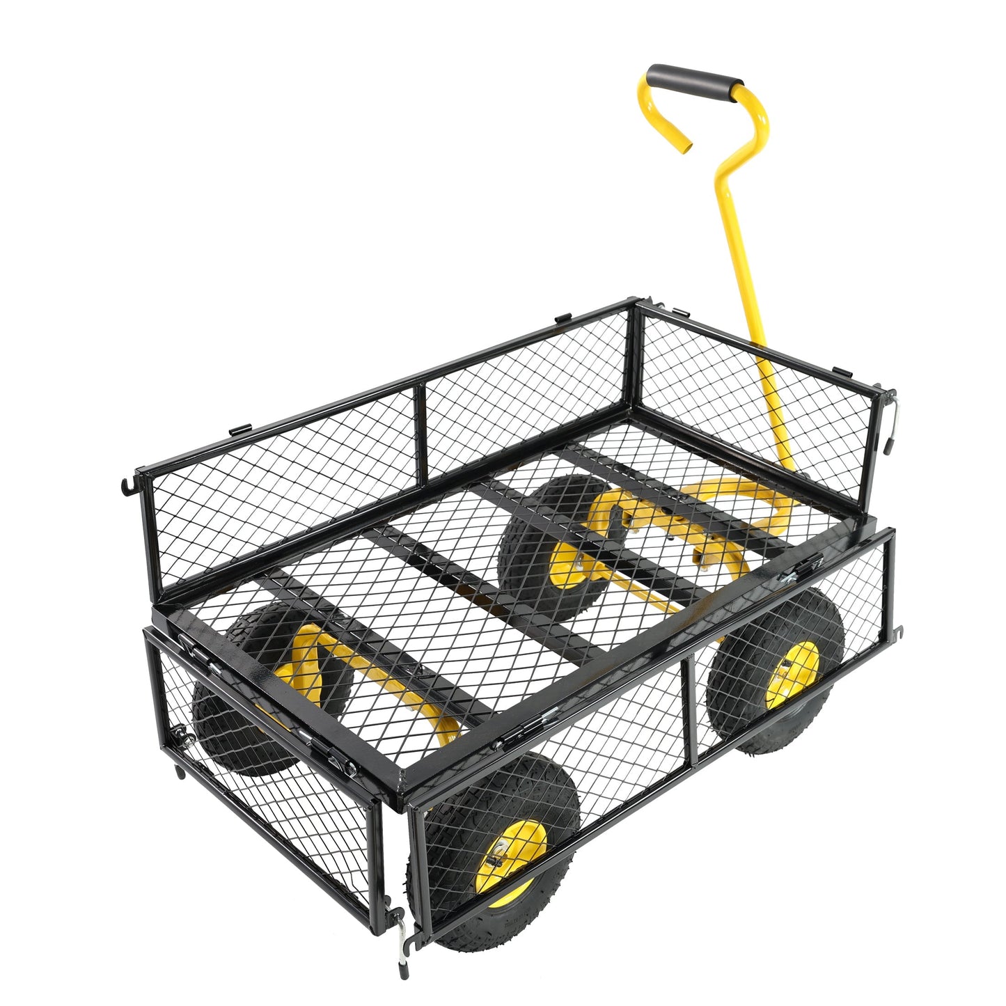 Wagon cart outdoor with yellow handle, black mesh basket and wheels by HouseOfZazla on Tampa Home & Garden Store
