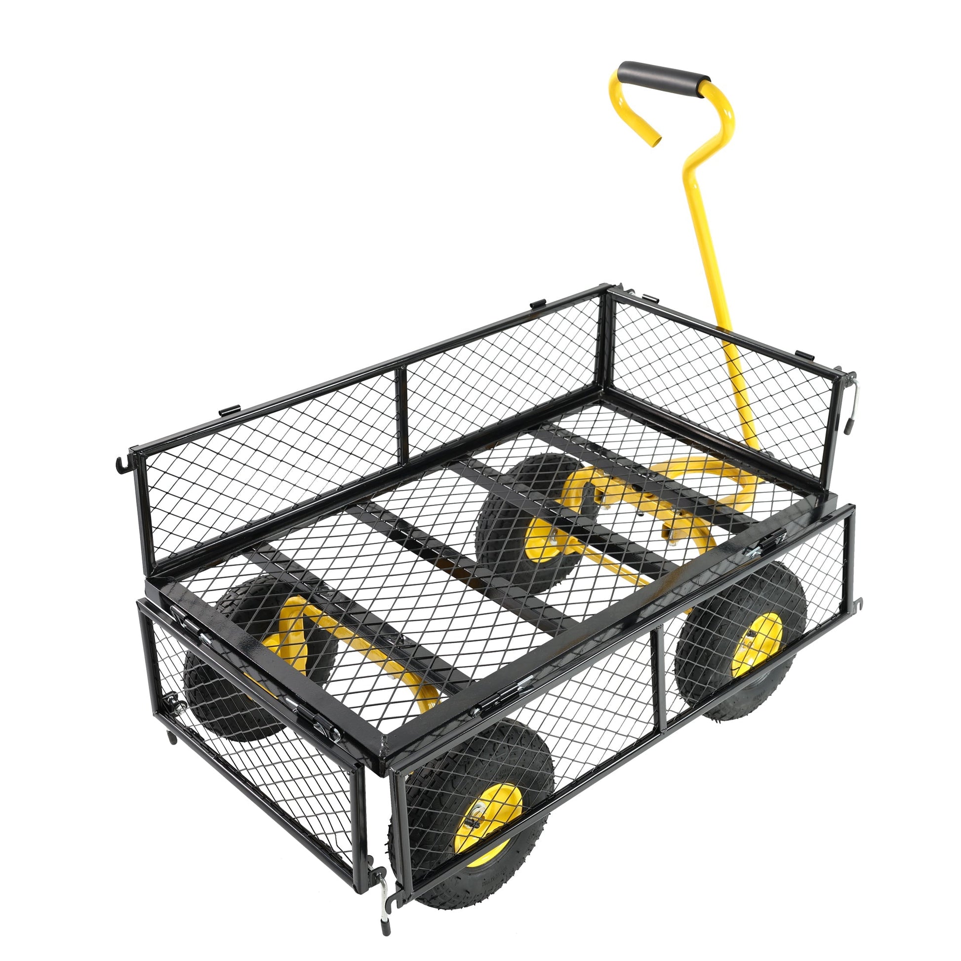 Wagon cart outdoor with yellow handle, black mesh basket and wheels by HouseOfZazla on Tampa Home & Garden Store