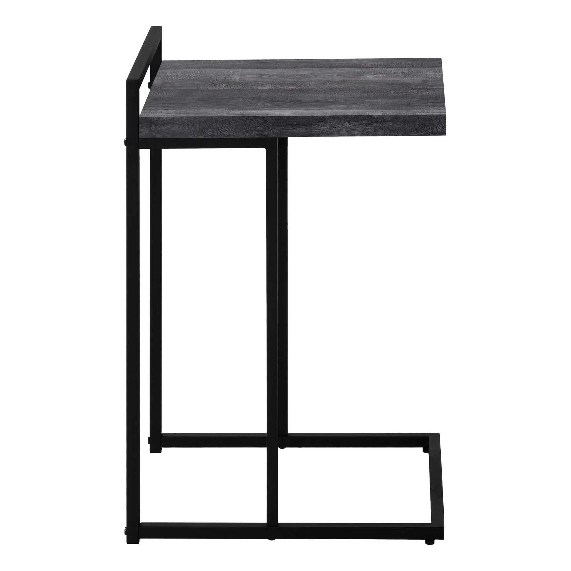 Accent Table, C-Shaped chair side with charcoal wood top and black metal frame on Tampa Home & Garden Store