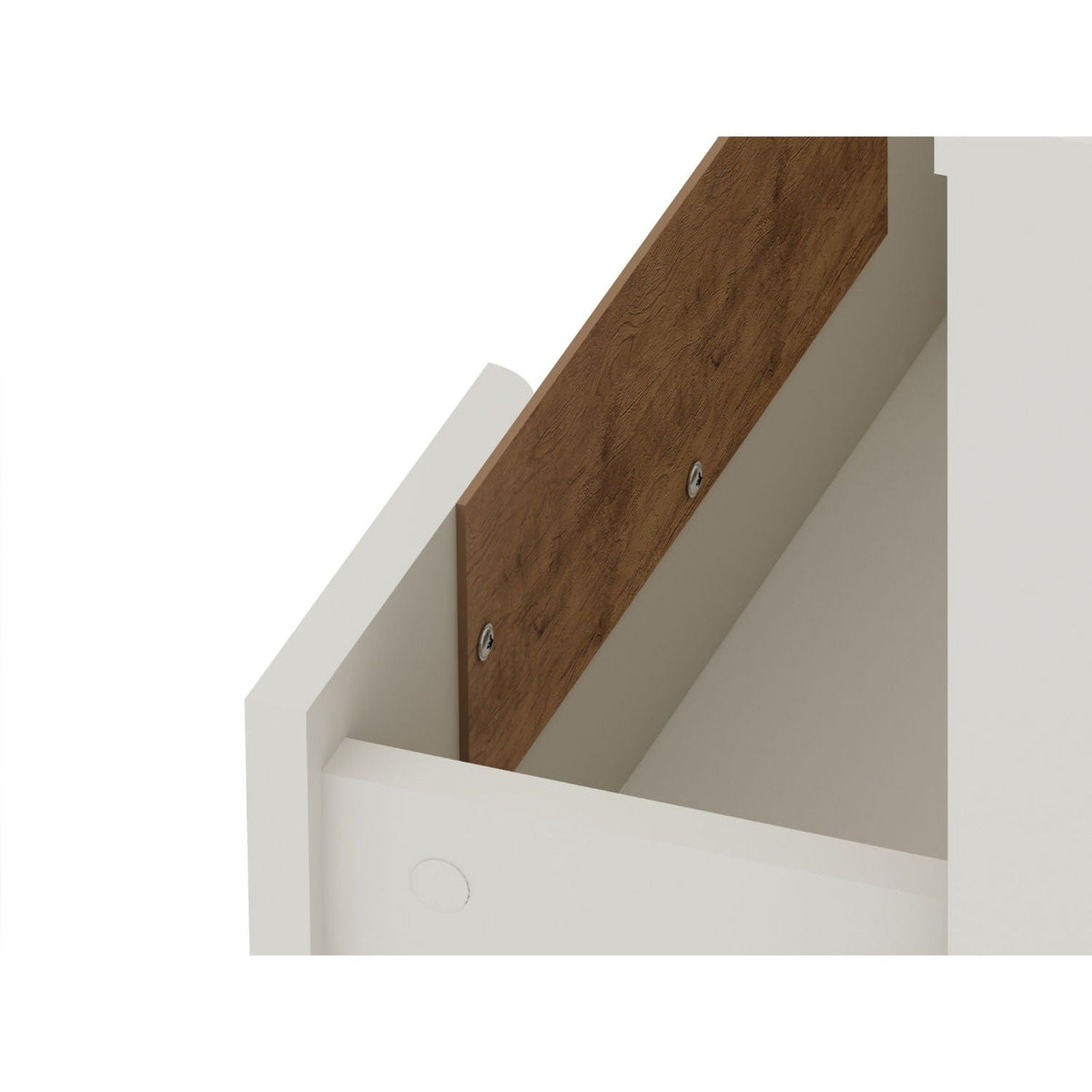 2 Drawer Nightstand white with oak wood back panel and chrome knobs on Tampa Home & Garden Store