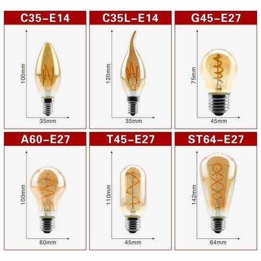 Stevvex vintage LED filament bulbs set of six bulb shapes with amber glass on Tampa Home & Garden Store