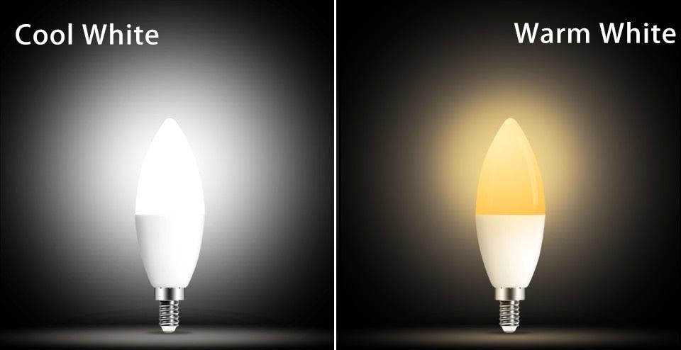 Stevvex LED candle bulb pair, Candelabra shape with RGB+C+W, Cool White and Warm White lighting on Tampa Home & Garden Store