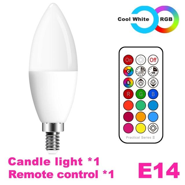 Stevvex E14 candle LED bulb with remote control, RGB lighting and white modes on Tampa Home & Garden Store