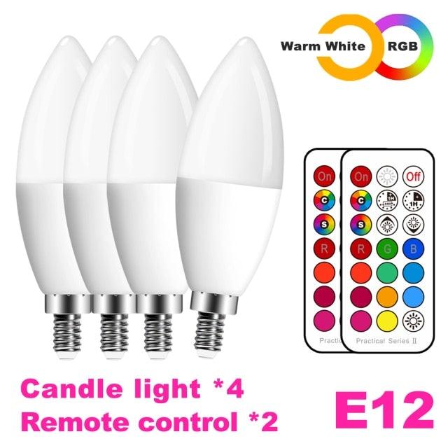 E12 LED candle bulb set of 4 with remote RGB + warm white Stevvex candle lights on Tampa Home & Garden Store