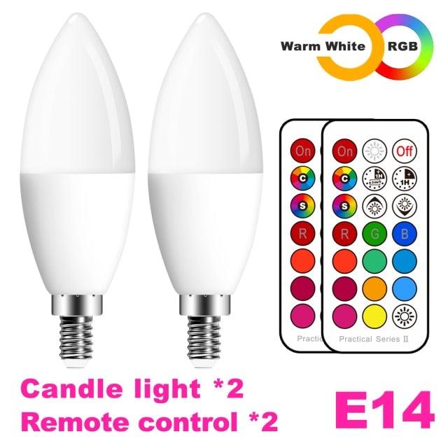 LED candle bulbs E14 2-pack with remote, RGB and warm white options, 5W 400LM C37 shape on Tampa Home & Garden Store